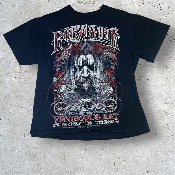 Rob Zombie Venomous Rat T-Shirt Black Red Graphic Short Sleeve Band Tee - Picture 1 of 9